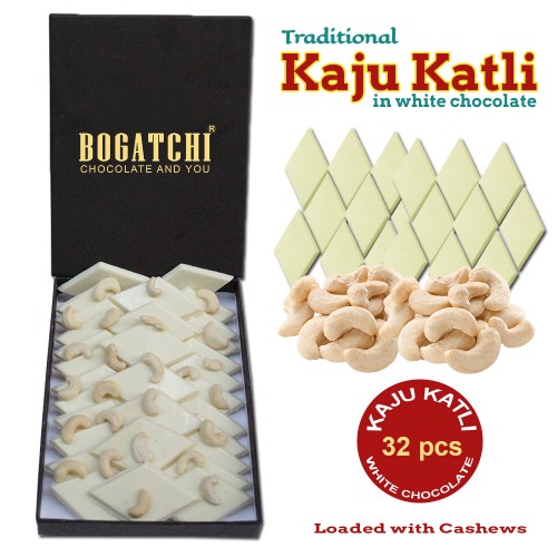  Kaju Katli White Chocolate, Goodness Milk and Roasted Cashews - Kaju Barfi,  32pcs